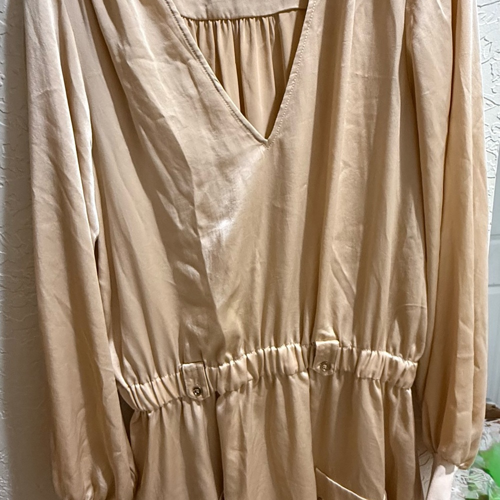 Ramy Brook Cream V-Neck Long Sleeve Dress